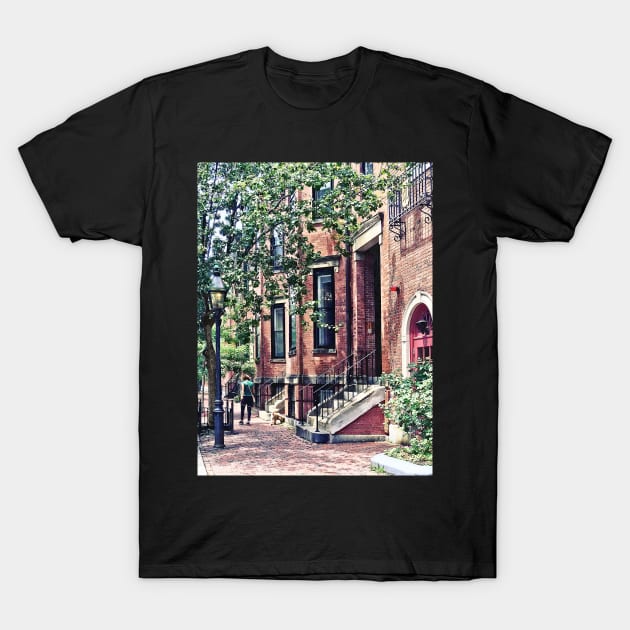 Boston MA - Walking the Dog on Mount Vernon Street T-Shirt by SusanSavad